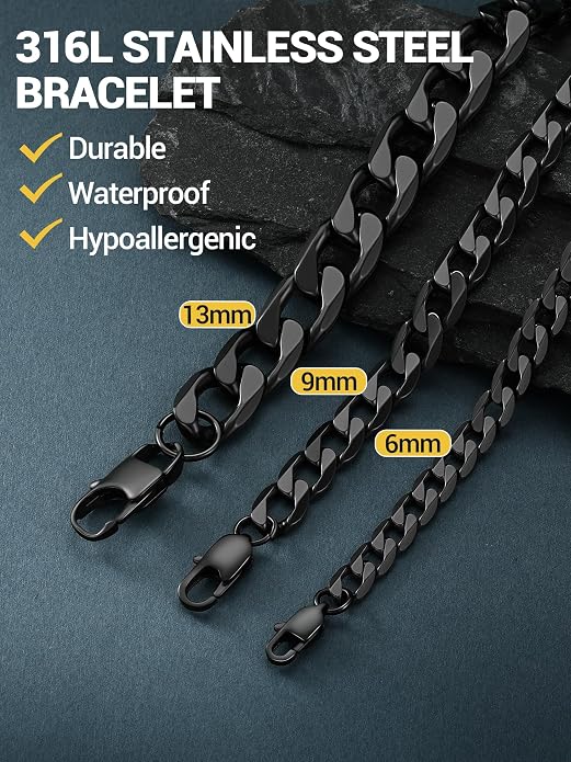 PROSTEEL Silver/Gold/Black Bracelets for Men Figaro Cuban Link, 6mm-13mm Width, 7.5"/8.3"/9" Length, Stainless Steel Mens Bracelet Jewelry with Gift Box