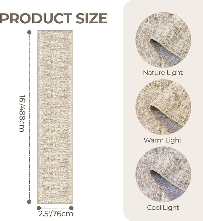 2'6 x 16' Runner Rug Non Slip,Washable Kitchen Rugs,Brown | 16ft Runner Rug for Hallway,Entryway,Bedroom,Living Room,Thin,Soft, Extra Long Rug,Stain Resistant Indoor Carpet