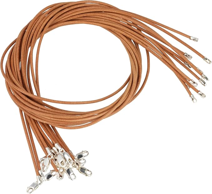 The Beadsmith Greek Leather Necklaces – Natural, 18” in Length, Assembled with Sterling Silver Lobster Clasp, 12-Pack