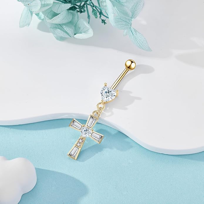 Belly Button Ring 925 Sterling Silver Bar Butterfly/Cross/Pregnancy Dangle Belly Button Piercing Body Navel Rings CZ Moonstone Jewelry Gift for Women