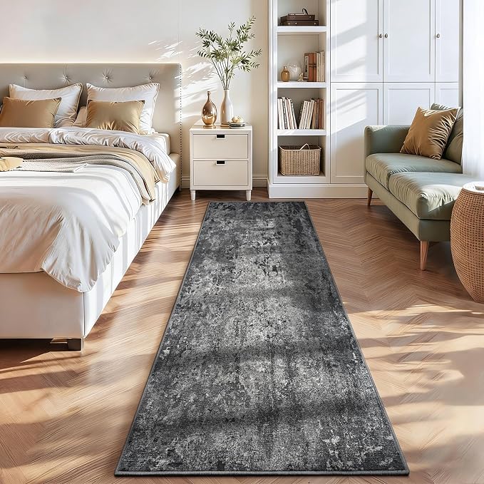 2x10 Black Rug Runners for Hallways Kitchen Runner Rug Non Slip Washable Black Long Runner Rugs with Rubber Backing Soft Abstract Carpet Runner for Bedroom, Kitchen, Bathroom, Entryway