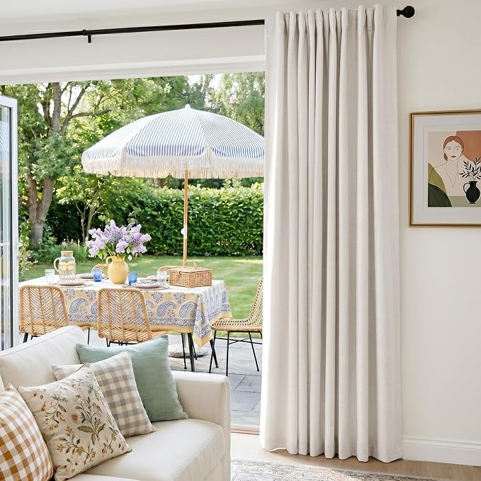 INOVADAY 100% Blackout Sliding Door Curtains, Extra Wide Curtains for Sliding Glass Doors, Back Tab/Rod Pocket Sliding Glass Door Curtains, Thermal Insulated Window Drapes - Beige, W102 X L96
