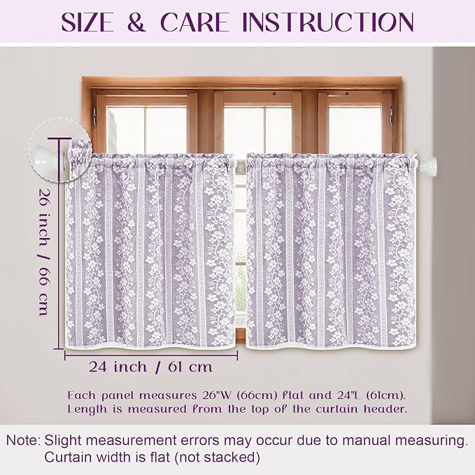 ASPMIZ Linen Kitchen Curtains Double Layer Kitchen Window Curtains Over Sink 24 Inch Length Purple Tier Curtain Light Filtering, Rod Pocket Cafe Curtain Short Window Treatments with 2 Tiebacks, 26x24