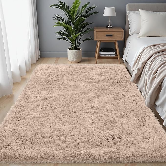 4x6 Area Rug for Living Room, Ultra Soft Fluffy Shag Rugs for Bedroom, Non-Slip Large Fuzzy Plush Rug Indoor Floor Carpet for Nursery Kids Office Dorm Modern Decor, Beige