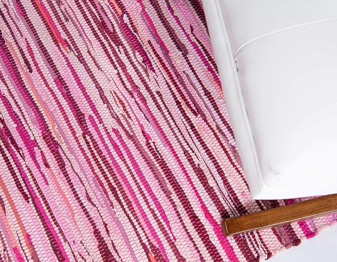 Unique Loom Chindi Cotton Collection Hand Woven Natural Fibers Area Rug_CCH002, 9 ft x 12 ft, Pink/Ivory
