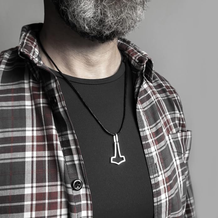 Simple Thor's Hammer Mjolnir Necklace 925 Sterling Silver - Cut Out Viking Axe Pendant - Minimalist Norse Nordic Scandinavian Jewelry Gifts for Men Women - Handmade