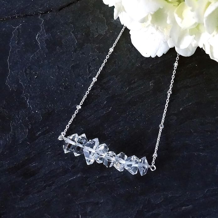 Designed By Stacey Handmade Herkimer Diamond Necklace, Bar Pendant 925 Sterling Silver Jewelry, Gifts for Women, Birthday, Anniversary, Wedding, Prom, Homecoming, 16 to 18" Adjustable Chain
