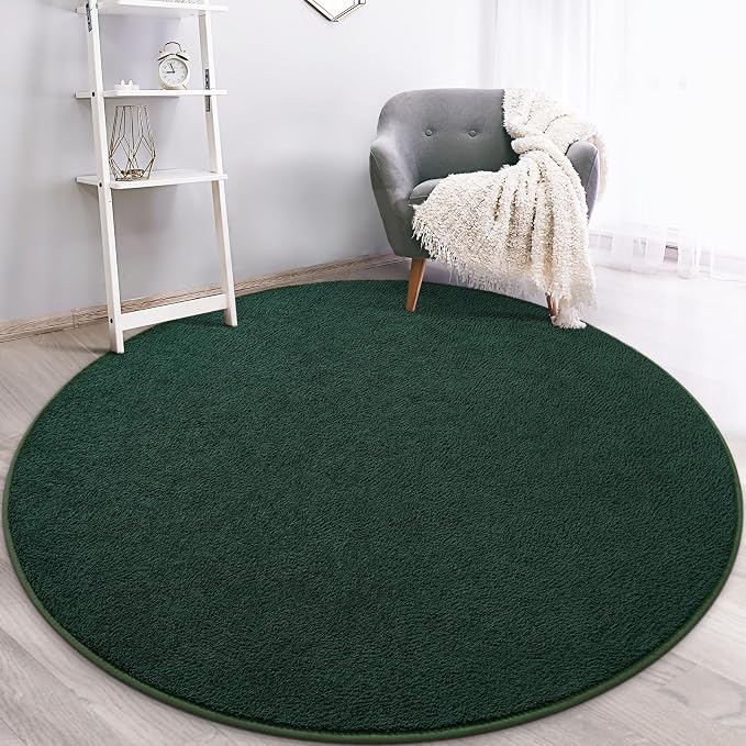 Gifeas Ultra Soft Round Area Rugs for Living Room Bedroom, 6x6 Feet Deep Green Thickened Memory Foam Modern Indoor Circle Carpets, Non-Slip Comfy Circular Rug for Boys Girls Nursery Room Home Decor