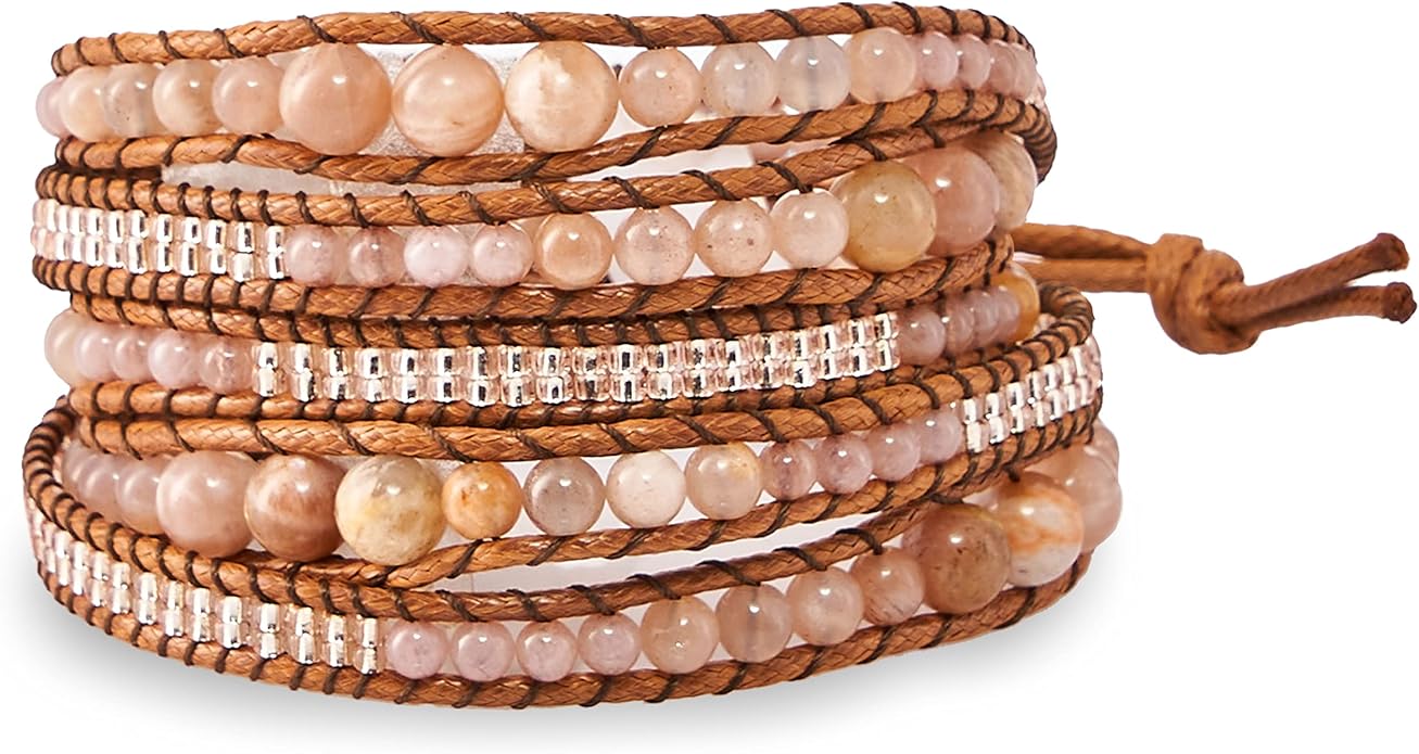 Bracelet for Women – Handmade Vegan Boho Natural Stone Layered Bracelet, Thailand Bohemian Stackable Beaded Wrap Bracelets, Summer Hippie Bracelet Stack, Fashion Jewelry Gifts