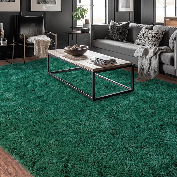 Dssimo 6x9 Super Fluffy 6x9 Rug for Bedroom, Modern Shag Dark Green Area Rugs, Soft and Cozy Plush Large Carpet for Kids, Girls Boys and Teens Decorations for Living Room Dorm Nursery Classroom