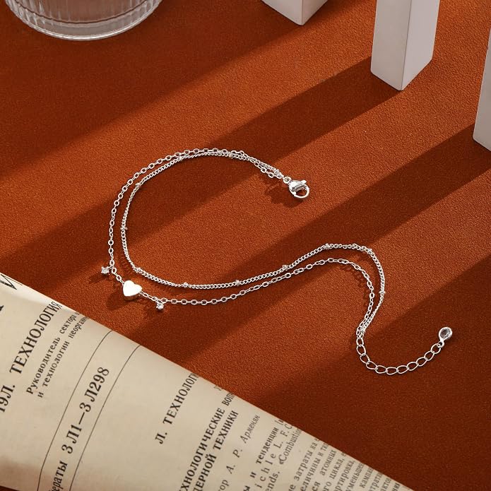 Ankle Bracelets for Women 14K Gold/Silver Plated Cross Heart Bead Anklet Waterproof Adjustable Chain Non Tarnish Cute Boho Trendy Dainty Summer Beach Foot Jewelry Gift for Her