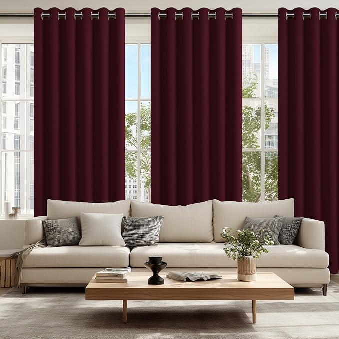 Hiasan Grommet Blackout Curtains for Bedroom, 70 x 84 Inches - Thermal Insulated & Light Blocking Window Drapes for Living Room/Dorm Room Christmas Decor, Set of 2 Panels Sewn with Tiebacks, Burgundy