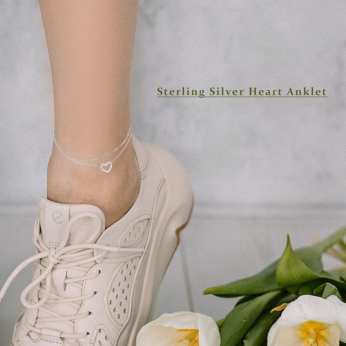 Rnivida 925 Sterling Silver Anklet for Women, Multilayer Foot Chain Adjustable Ankle Bracelet for Women