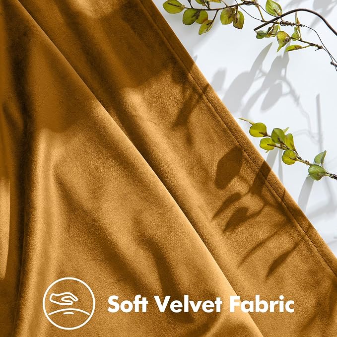 MIULEE Velvet Pinch Pleated Blackout Curtains 84 inches Long, Gold Brown Pleat Design Thermal Insulated Luxury Window Drapes for Living Room Bedroom with Hooks, Set of 2