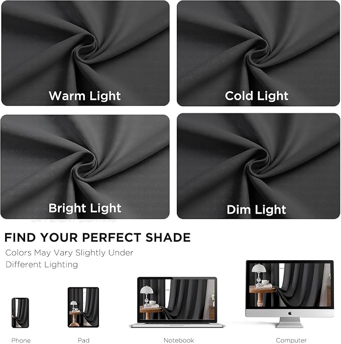 Joydeco 96 Inch Blackout Curtains for Bedroom, Black Out Curtains 96 inch Long, Room Darkening Thermal Insulated Drapes 2 Panels Set, Dark Grey Curtains for Living Room