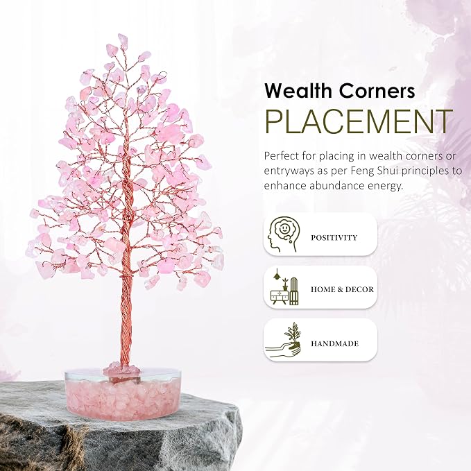 Crocon® Rose Quartz Heart Shape Base Crystal Tree, Birthday Gifts for Women, Healing Crystals Tree of Life, Positive Energy, Good Luck, Home Office Decor Gifts, Gift for Women - Sister Mom & Grandma