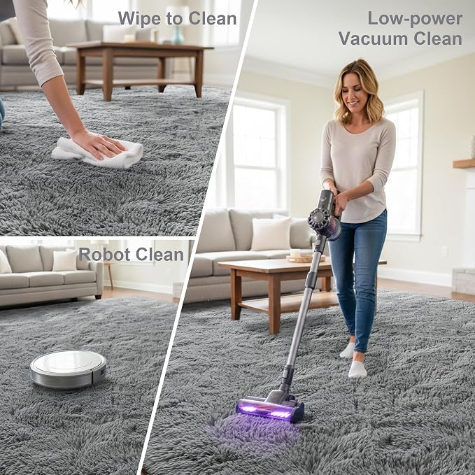 Fluffy Rugs for Living Room: Grey Soft Shag Rug for Bedroom, Large Fuzzy Plush Indoor Floor Carpet Non Slip Modern Rug for Nursery Boys Girls Kids Room Playroom Dorms Home Decor, 7x10 Feet