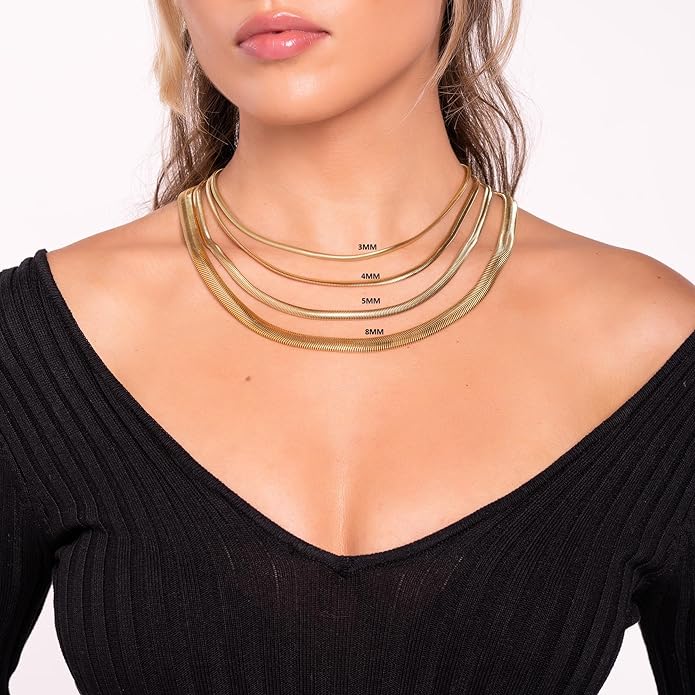 Barzel 18K Gold Plated Flat Herringbone Snake Chain Necklace for Women | Made In Brazil