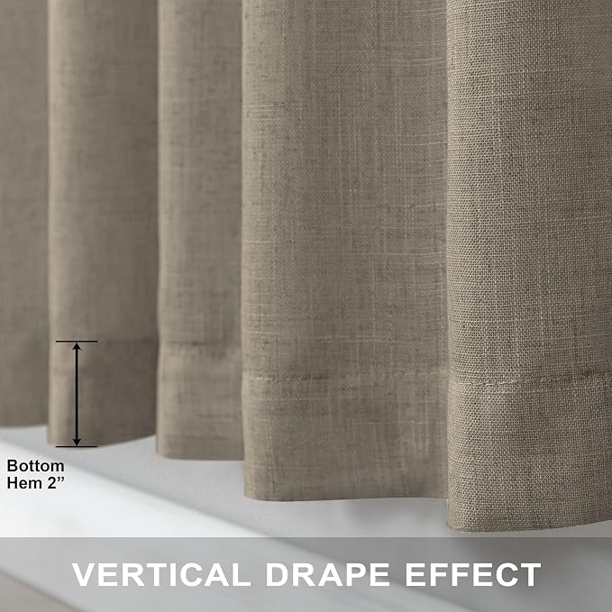 Pitalk Taupe Linen Curtains 72 Inch Length for Bedroom Living Room Elegant Thick Linen Window Drapes Semi Sheer Light Weight Burlap Look Farmhouse Country Decor 52x72 Long 2 Panels Back Tab Rod Pocket