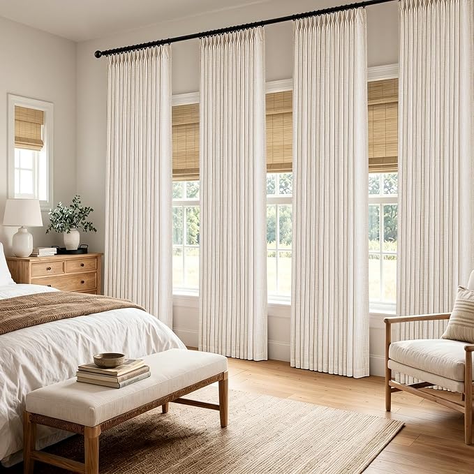 MIULEE 4 Panels Set Pinch Pleated Linen Curtains 108 Inches Length for Living Room Bedroom, Extra Long Pinch Pleat Drapes Back Tab Light Filtering Brich Foor to Ceiling Curtains with Hooks&Rings
