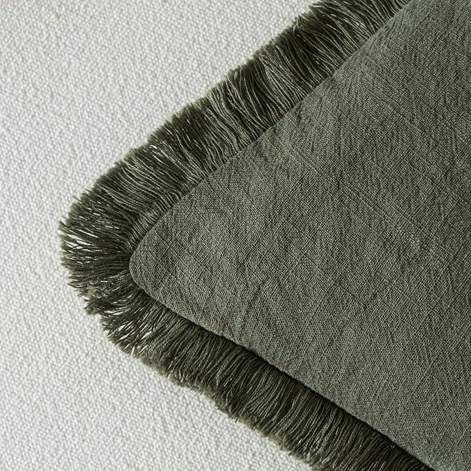 MIULEE Decorative Throw Pillow Covers Neutral Fringe Throw Pillows Set of 2 Rifle Green Boho Farmhouse Cushion Covers with Tassels for Couch Sofa Bed Living Room Spring Home Decor 20x20 Inch