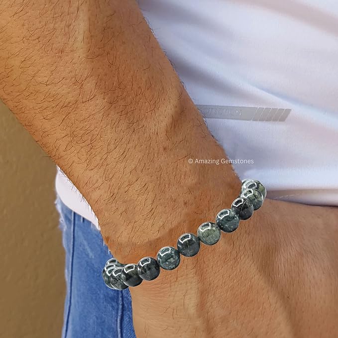 Amazing Gemstone Kambaba Jasper Bracelet, Gifts for Men & Women - Protection Healing Crystal Bracelet - 8mm Gemstone Beaded Adjustable Bracelet, Pulseras para Hombres Mujer Stocking Stuffers