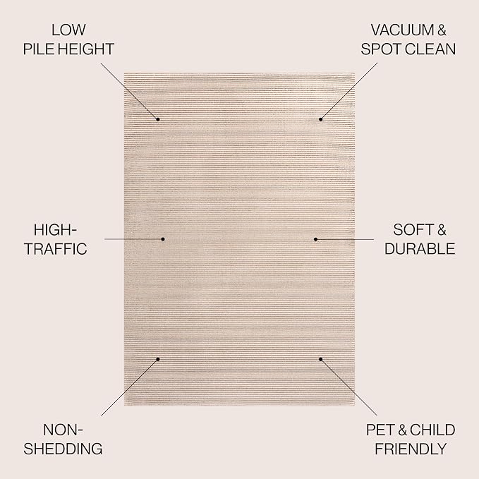 JONATHAN Y Cole Pinstripe High-Low White/Gold Indoor Area Rug, 8x10, Modern, Minimalist, Easy-Cleaning for Living Room, Bedroom, Kitchen, Pet Friendly, Non-Shedding (CAR101D-8)
