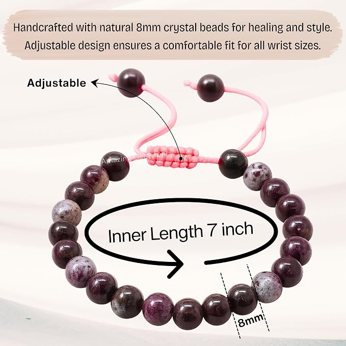 Amazing Gemstone Eudialyte Bracelet, Gifts for Men & Women - Protection Healing Crystal Bracelet - 8mm Gemstone Beaded Adjustable Bracelet, Pulseras para Hombres Mujer Stocking Stuffers
