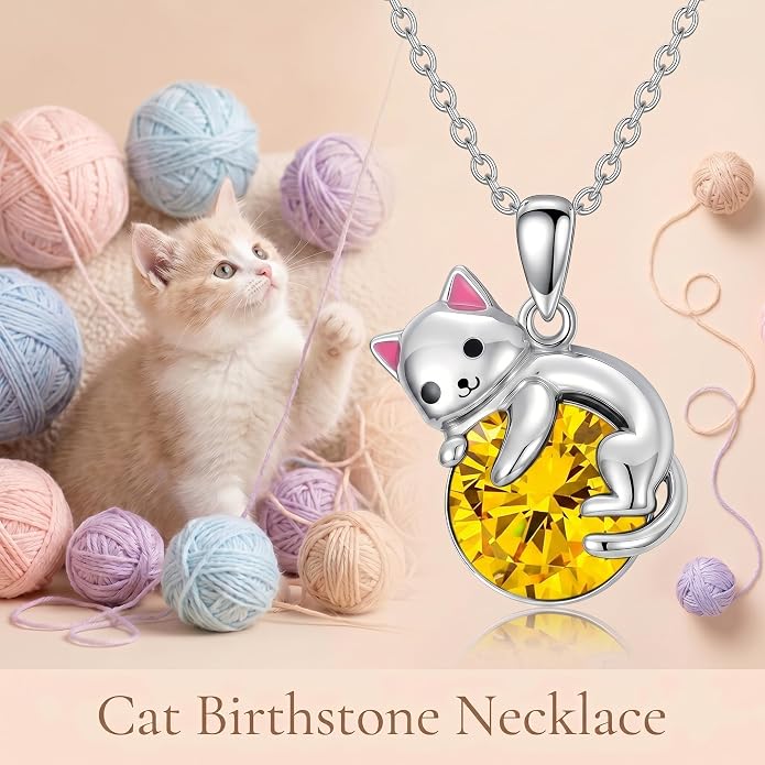 PELOVNY Teddy Bear Necklace for Women 925 Sterling Silver Bear/Highland Cow/Fox/Cat/Axolotl Birthstone Necklace Christmas Birthday Jewelry Gifts for Mom Daughter Wife Sister