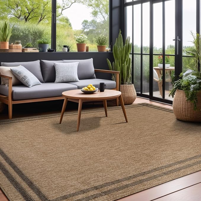 Luul Home Easy Jute Rugs 6x9 Bordered Natural Color Living Room Indoor Outdoor Area Rug for Patio and Kitchen Rug High Traffic Washable Easy to Clean Solid Boho Woven Design Outside Carpet (6 x 9)