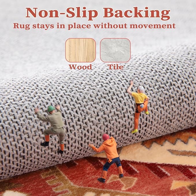 SERISSA 9x12 Area Rugs for Living Room, Large Washable Non-Slip Boho Rug, Ultra Soft Vintage Red Oriental Tribal Print Distressed Carpet for Dining Room Bedroom Dorm Office Home Decor