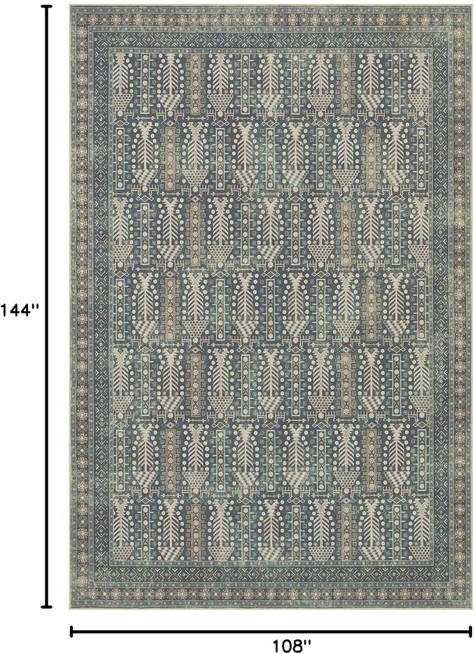 Rugxara 9x12 Washable Area Rugs for Living Room - Large Rugs,Floral Boho Vintage Rug,Soft & Non-Slip,Low Pile Wool Carpet for Indoor Dining Room,Girls Room,Nursery Room and Kids Room(Ivory Blue)