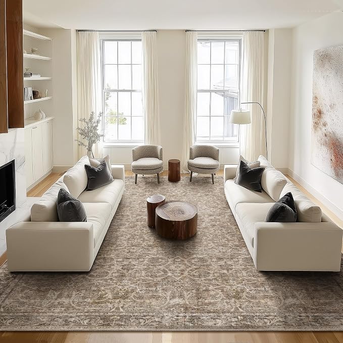 Washable Rugs for Living Room: 10x14 Area Rugs for Bedroom Ultra Soft Non-Slip Stain Resistant Vintage Boho Large Carpet for High-Traffic Dining Room - Farmhouse Decor