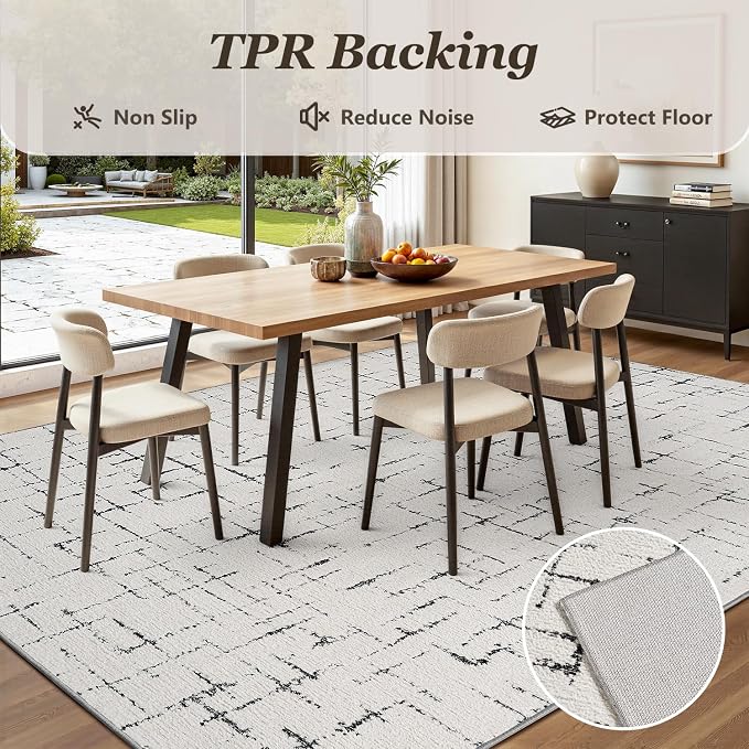 Engiw-Neutral 6x9 Area Rug for Living Room Rug-Carpet Bedroom Rugs Textured Tufted Jacquard Modern Washable Rug for Dining Room Nursery Non Slip-Black and White