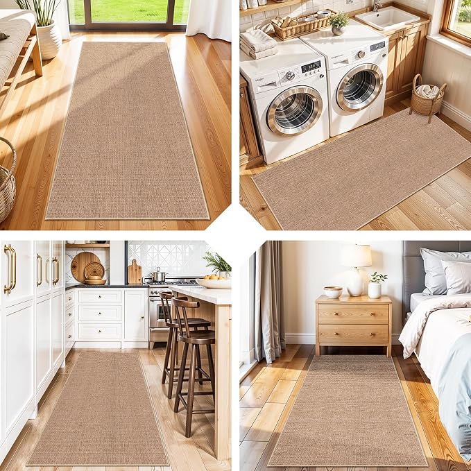 Easy Jute 2x5 Runner Rug: Non Slip Solid Color Low Pile Indoor Home Doormat | Machine Washable Entryway Kitchen Bathroom Carpet for Dorm Rooms Small Spaces Ideal for Young Families First Home (Beige,2x5)