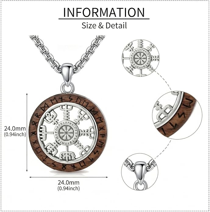 Viking Compass Necklace Sterling Silver Runes Vegvisir Pendant Necklace Mothers Day Jewelry Gift for Women Mom
