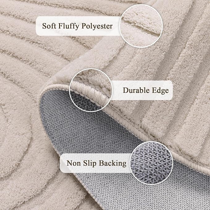 SHACOS Soft Cozy Fluffy Arch Pattern High Low Pile Round Rug 6ft Non Slip Washable Scandinavian Minimalist Area Rug Modern Geometric Carpet for Living Room Bedroom Dining Room Kitchen, Beige