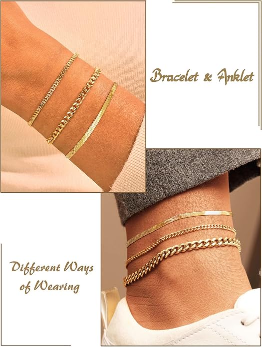 DEARMAY Gold Anklets for Women Waterproof, Non Tarnish14K Gold Plated Ankle Bracelets Set Stack, Summer Beach Jewelry Gifts for Vacation, Bikini Outfits for Women Mom Her
