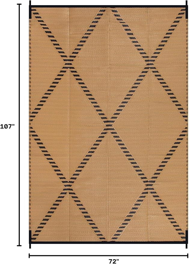 Lahome 6x9 Outdoor Plastic Straw Rug, Reversible Waterproof Camping Rug for Tent, Large Weatherproof Outside Carpet for Rv Beach Backyard Balcony Deck, Brown 6'x9'