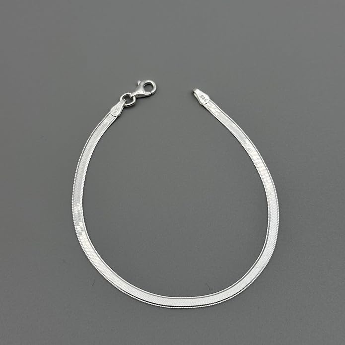 925 Sterling Silver Herringbone Bracelet for Women 3mm – Flat Snake Chain