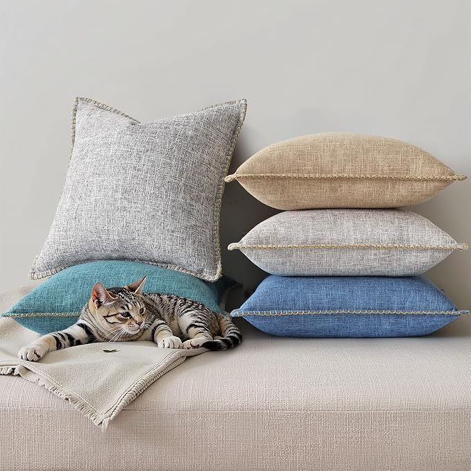 decorUhome Fog Gray Faux Linen Outdoor Throw Pillow Covers 12x20 Set of 2 | Fall Decorative Textured Neutral Modern Farmhouse Pillow Covers with Stitched Edge for Couch Sofa Bed Living Room