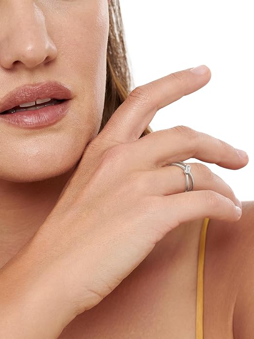 DEVATA Gold or Rhodium Plated Sterling Silver 925 – Eternity, Band Ring for Women – Heart, Knot, Clover, Infinity, Mariner, Cable, Curb, Cuban, Figaro, Daisy, Rope, Ribbed, Dome