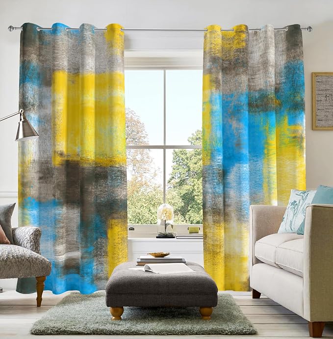 Asuexpect Abstract Curtains 2 Panels Abstract Rust Curtain Room Darkening Grommet Window Treatments Modern Decorative for Bedroom Living Room, 52x63 Inches, Blue Yellow