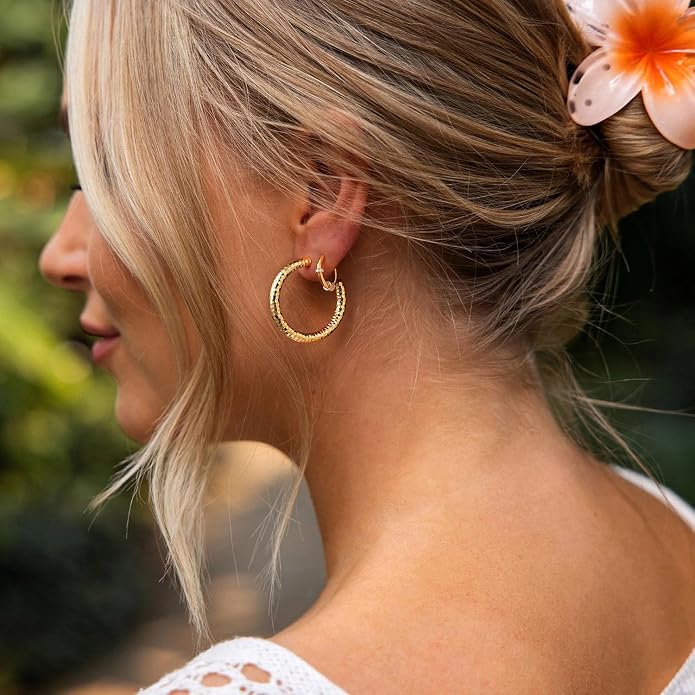 MYEARS Women Hoop Earrings Gold 14K Gold Filled Small Simple Handmade Hypoallergenic Everyday Illusion Jewelry