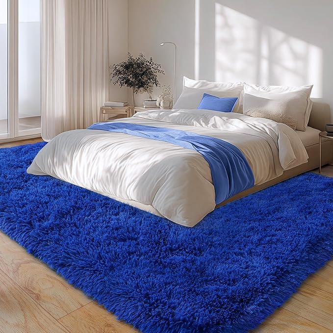 8x10 Area Rugs for Living Room, Blue Large Fluffy Shag Rug | Bedroom and Nursery, Soft and Comfy, Big Fuzzy Carpet for Kids, Girls, Boys Room Dorm Home Decor Aesthetic, Upgrade Non Slip