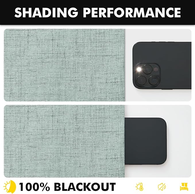 MIULEE 100% Blackout Linen Curtains 42 x 84 Inch Seafoam Green 2 Panels | Thermal Insulated, Room Darkening Drapes for Bedroom Living Room, Back Tab Rod Pocket Pinch Pleated, Solid Luxury Decor