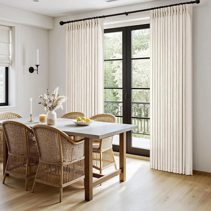 MIULEE Pinch Pleated Thick Linen Curtains 84 Inches Long 2 Panels for Living Room Bedroom, Linen Textured Memory Trained Drapes Pleat Back Tab Light Filtering Birch Window Curtains with Hooks&Rings