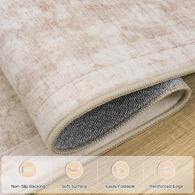 8x10 Area Rugs for Living Room Rug Washable: Modern Large Rug for Dining Room Bedroom Carpet Non Slip 8 by 10 Indoor Abstract Nursery Home Office Beige White