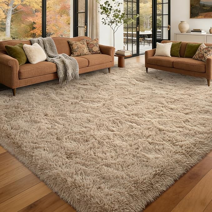 Large Shaggy 6x9 Area Rugs for Living Room Decor, Non-Slip Rugs for Bedroom Kids Playroom Dorm Room, High Pile Ultra Soft Carpet, Beige