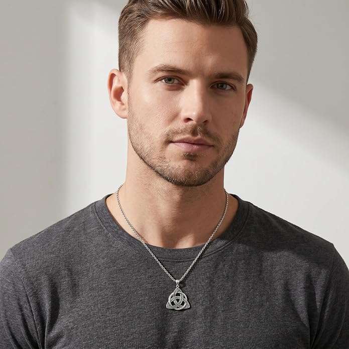 Celtic Necklace for men Sterling Silver Celtic Knot Triquetra Triangle Trinity Necklace Gift for Men